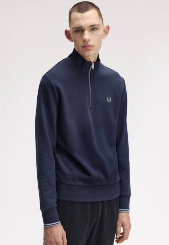 Fred Perry – Half Zip Sweatshirt Dark Airforce/Light Ice/Bayleaf – Sweater – Blau – L – 100% Baumwolle
