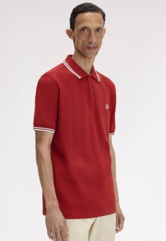 Fred Perry – Twin Tipped Burnt Red/Snow White/Snow White – Polo – Rot – S – 100% Baumwolle