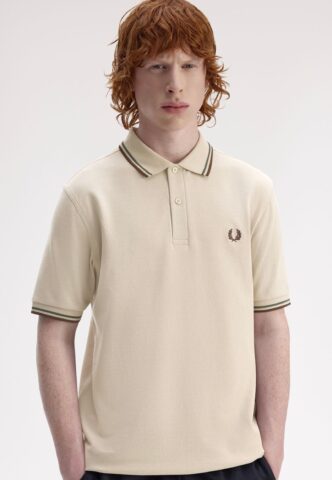 Fred Perry – Twin Tipped Warm Oat/Court Green/Burnt Tobacco – Polo – Beige – L – 100% Baumwolle