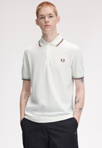 Fred Perry – Twin Tipped Snow White/Silver Blue/Brandy – Polo – Weiß – M – 100% Baumwolle