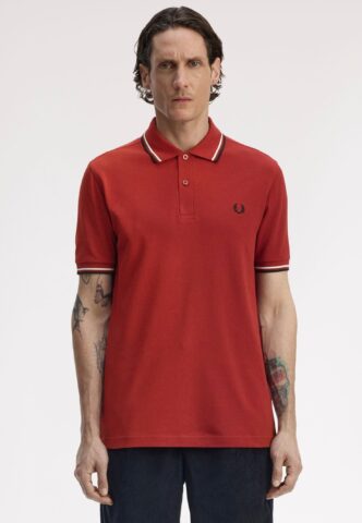 Fred Perry – Twin Tipped Burnt Red/Ecru/Black – Polo – Rot – L – 100% Baumwolle