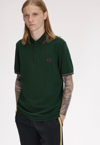 Fred Perry – Twin Tipped Grassroots/Stockport Blue/Oxblood – Polo – Grün – M – 100% Baumwolle