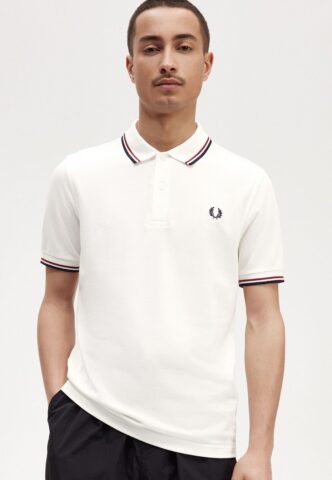 Fred Perry – Twin Tipped Snow White/Bred/Navy – Polo – Weiß – S – 100% Baumwolle