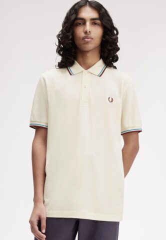 Fred Perry – Twin Tipped Ecru/Court Blue/Oxblood – Polo – Beige – M – 100% Baumwolle