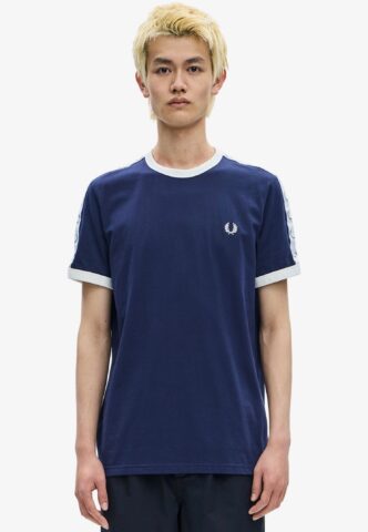 Fred Perry – Taped Ringer Carbon Blue – T-Shirt – Blau – L – 100% Baumwolle