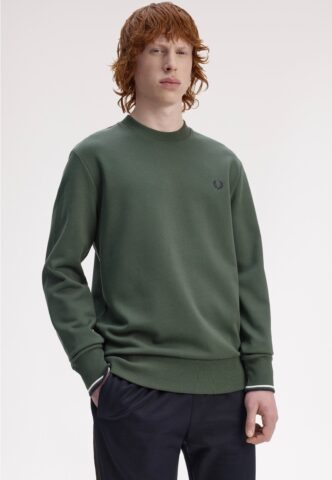 Fred Perry – Crew Neck Court Green/Snow White/Navy – Sweater – Grün – XL – 100% Baumwolle