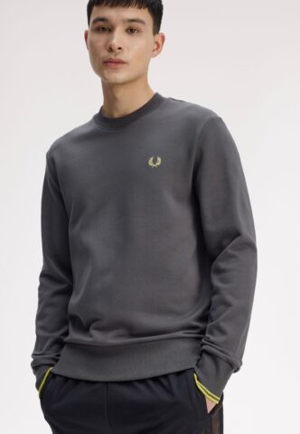 Fred Perry – Crew Neck Anchor Grey/Tennis Ball Yellow – Sweater – Grau – L – 100% Baumwolle
