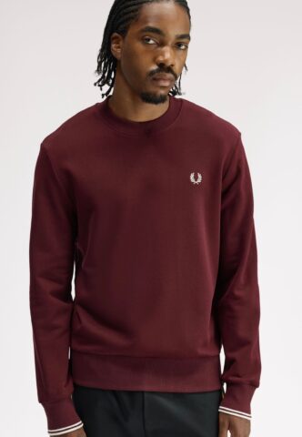 Fred Perry – Crew Neck Oxblood/Ecru/Ecru – Sweater – Weinrot – M – 100% Baumwolle