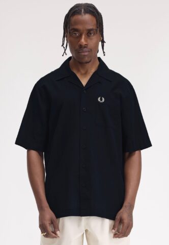 Fred Perry – Lightweight Texture Revere Collar Navy – Hemd – Blau – M – 100% Baumwolle