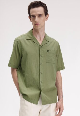 Fred Perry – Lightweight Texture Revere Collar Olive Mint – Hemd – Grün – M – 100% Baumwolle