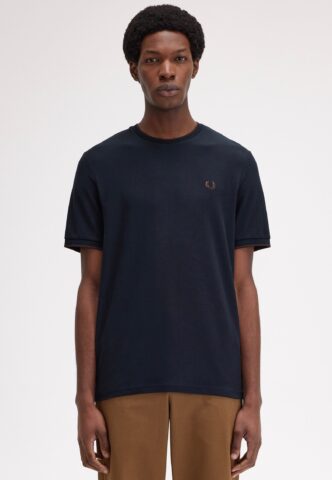 Fred Perry – Crepe Pique Navy – T-Shirt – Blau – S – 100% Baumwolle