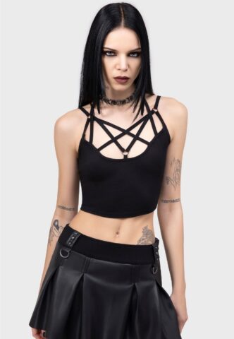 Killstar – Magica Crop Black – Oberteil – Schwarz – S – 60% Viskose, 35% Polyester, 5% Elastan
