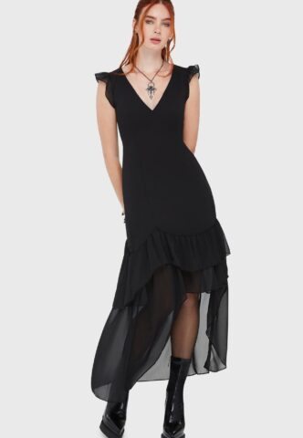 Killstar – Misty Hollow Midi Black – Kleid – Schwarz – M – 100% Polyester