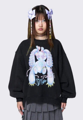 Minga London x Ema Gaspar – Bunny Graphic – Sweater – Schwarz – S – 80% Baumwolle, 20% Polyester
