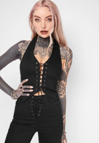 Mary Wyatt – Sienna Lace-Up Halter Black – Oberteil – Schwarz – Medium – 73% Baumwolle 25% Polyester 2% Elastan