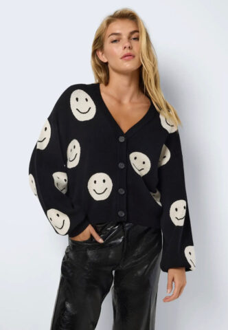 Noisy May – Charlott V-Neck Black Oatmeal Moons – Cardigan – Schwarz – XL – 52% Viskose, 28% Polyester, 20% Nylon