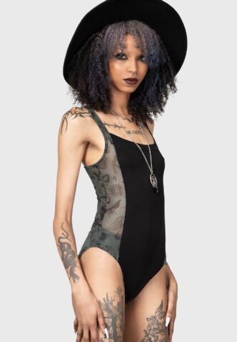 Killstar – Night Lichen Black – Body – Schwarz – M – 95 % Viskose, 5 % Elastan