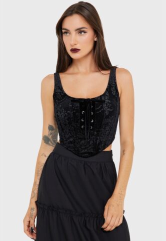 Killstar – Nightrein Black Velvet – Korsett – Schwarz – L – 90% Polyester, 10% Elastan