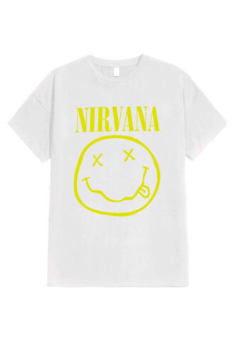 Nirvana – Yellow Happy Face White – T-Shirt – Weiß – L – 100% Baumwolle