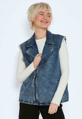 Noisy May – Donny Denim Biker Medium Blue Denim – Weste – Blau – S – 100% Baumwolle