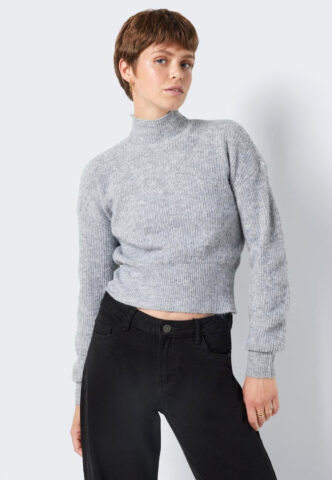 Noisy May – EllaHigh Neck Crop Medium Grey Melange – Pullover – Grau – S – 98% Polyester, 2% Elastan