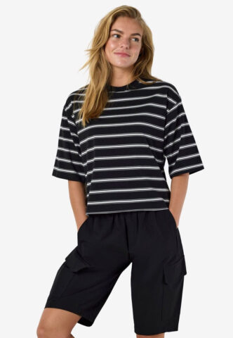 Noisy May – Ember Stripe Black White – Oberteil – Schwarz – M – 60% Polyester, 40% Baumwolle