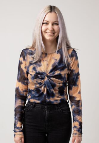Noisy May – Emmy Front Twist Coronet Blue Gold Swirl – Oberteil – Blau – XS – 95% Polyester, 5% Elastan