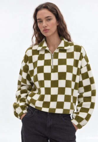 Noisy May – Fleci Avocado Cloud Dancer Checkboard – Sweater – Grün – XL – 100% Polyester