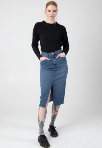 Noisy May – Kath Slit Midi Medium Blue Denim – Rock – Blau – S – 99% Baumwolle, 1% Elastan