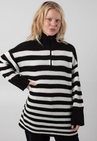 Noisy May – Leslie High Neck Zip Black Eggnog – Pullover – Schwarz – S – 100% Polyacryl