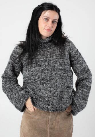 Noisy May – Nanna Roll Neck Black Ghost Gray Twisted – Pullover – Schwarz – L – 100% Polyester