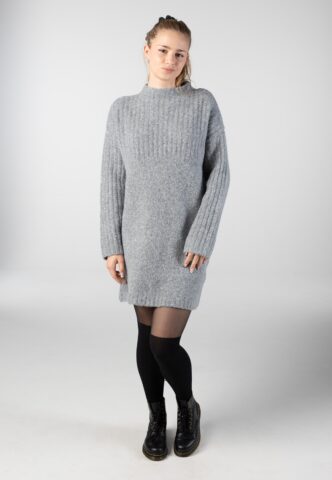 Noisy May – Nyla L/S High Neck Medium Grey Melange – Kleid – Grau – S – 75% Polyacrylic, 10% Viskose, 15% Wolle