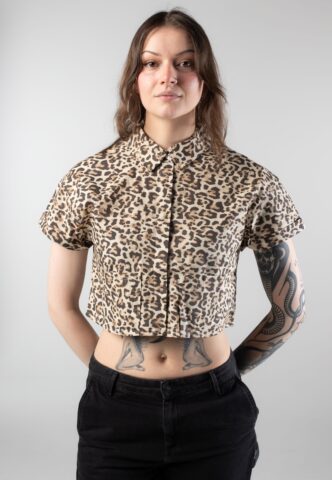 Noisy May – Peyton Cropped Silver Mink Leo – Hemd – Braun – S – 100% Baumwolle