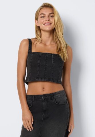 Noisy May – Sissel Square Neck Dark Grey Denim – Oberteil – Grau – S – 99% Baumwolle, 1% Elastan