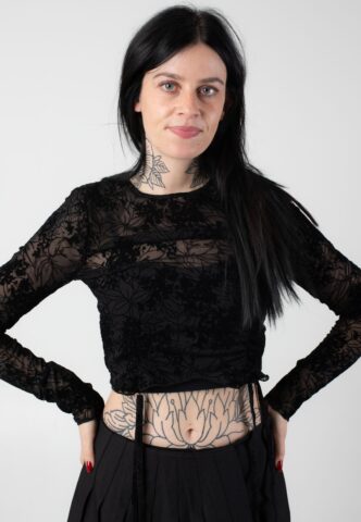 Noisy May – Inna Ruhcing Mesh Black Flower – Oberteil – Schwarz – XS – 95% Polyester, 5% Elastan