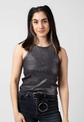 Noisy May – Maya Glitter Coated Black Silver Lurex – Tank – Schwarz – XS – 95% Baumwolle, 5% Elastan