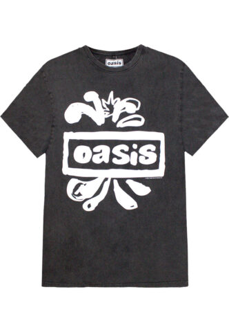 Oasis – Logo Splat Stone Washed – T-Shirt – Grau – L – 100% Baumwolle