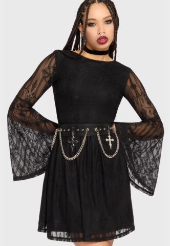 Killstar – Obscura Sanctum Mini Black – Kleid – Schwarz – S – 84% Nylon, 16% Elastan