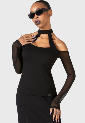 Killstar x Kihilist – Only Consolation Black – Longsleeve – Schwarz – XL – 57% Viskose, 42% Polyamid, 1% Elastan