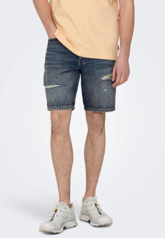 Only & Sons – Edge Ram Dark Blue Denim – Shorts – Blau – M – 100% Baumwolle