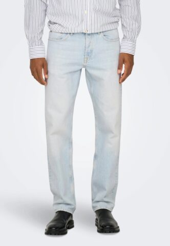 Only & Sons – Edge Straight Light Blue Bleached Denim – Jeans – Blau – W28 / L32 – 100% Baumwolle