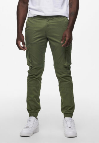 Only & Sons – Cam Stage Cargo Cuff Olive Night – Hose – Grün – W31 / L34 – 98% Baumwolle, 2% Elastan