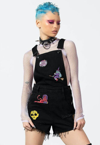 Killstar – Oracle Denim Black – Latzhose – Schwarz – XS – 70% Baumwolle, 30% Polyester
