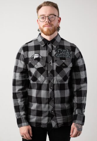 Brandit x Ozzy Osbourne – Check Shirt Long – Hemd – Grau – S – 100% Baumwolle