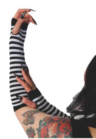 Pamela Mann – Striped Fingerless White – Handschuhe – Weiß – Onesize – 95% Polyacryl, 5% Elastan