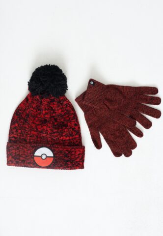 Pokémon – Pokéball Beanie + Gloves – Geschenk Set – Weinrot – Onesize – 100% Polyacryl