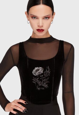Killstar – Ravens Rose Black – Korsett – Schwarz – XS – 95% Polyester, 5% Elastan