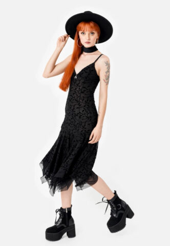 Restyle – Fallen Leaves – Kleid – Schwarz – L – 95% Polyester, 5% Elastan