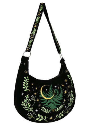 Restyle – Herbal Hobo Fern Embroidery Black/Green – Tasche – Schwarz – Onesize – 100% Polyester