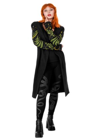 Restyle – Long Pagan Herbal With Fern And Crescent Black – Cardigan – Schwarz – XXL – 100% Baumwolle